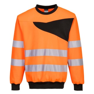 Portwest PW277 - PW2 Hi-Vis Crew Neck Sweatshirt with Contemporary Contrast Chest Panel 300g